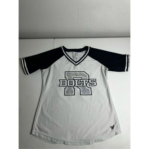 Varcity Spirit RBolts Hailey 19 Women’s Jersey Sequins Trim White Blue Size SP - Picture 1 of 11
